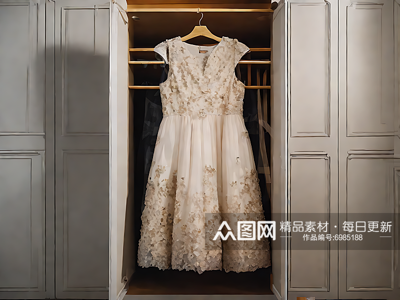 摄影风挂在衣橱里的连衣裙AI数字艺术素材