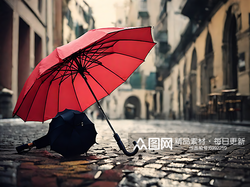 摄影风地面上的雨伞AI数字艺术素材
