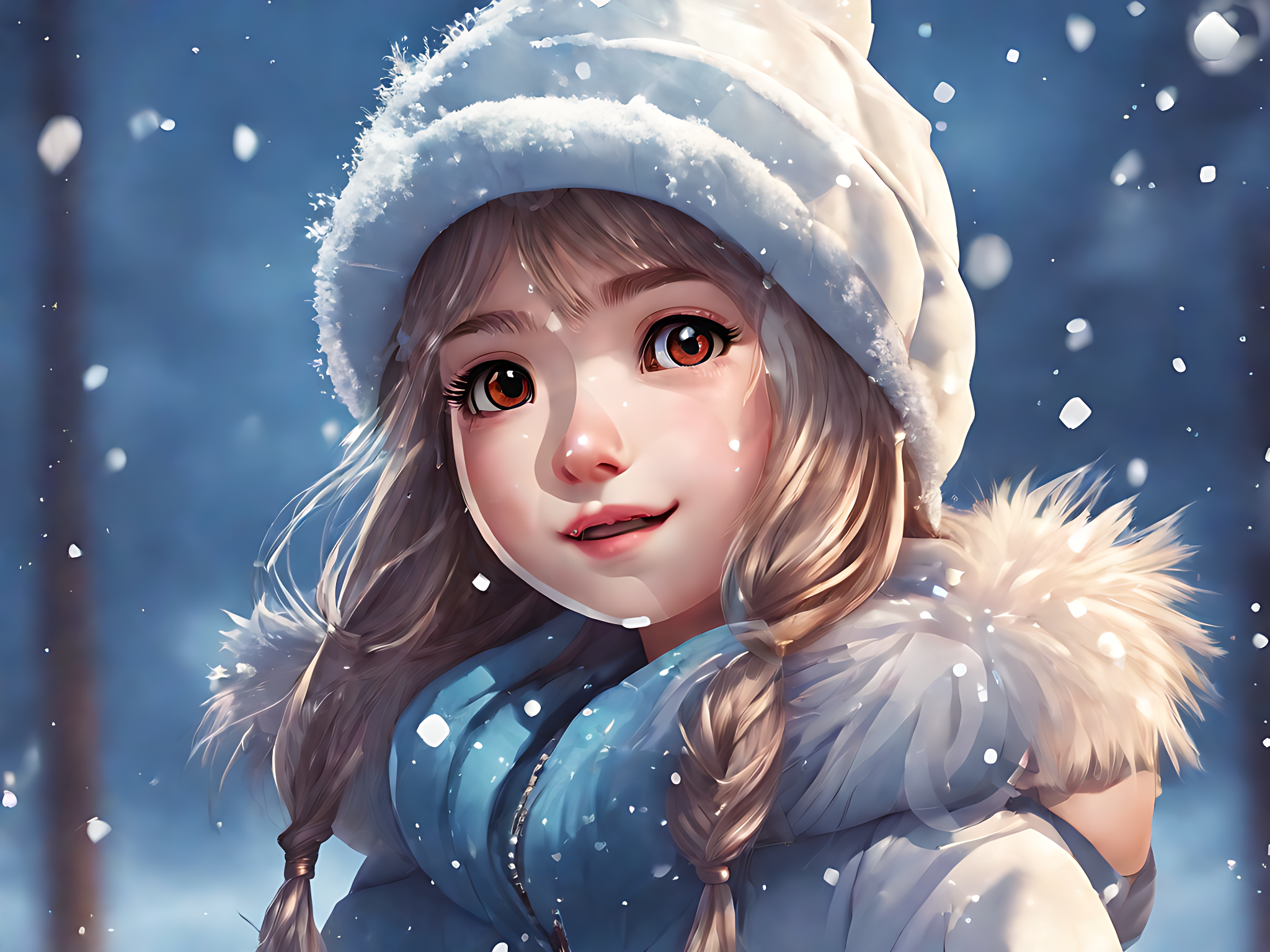 动漫风雪天的小女孩AI数字艺术素材
