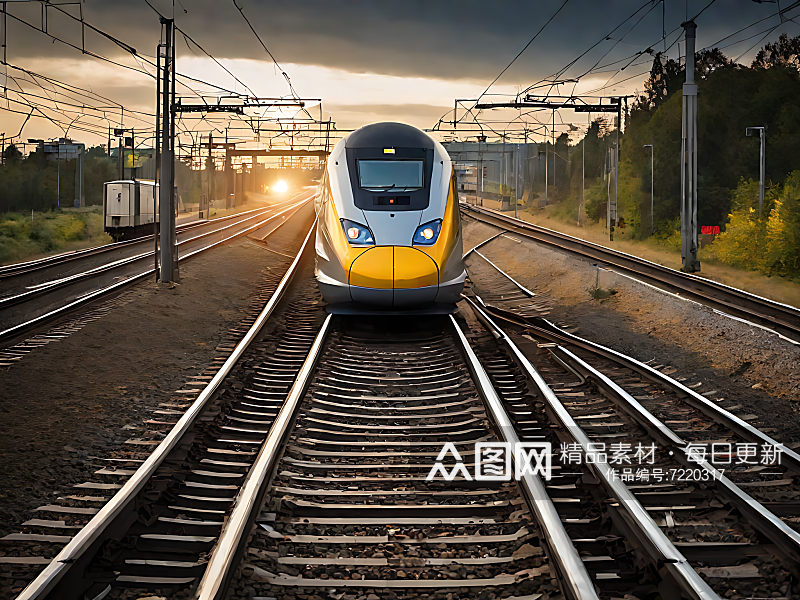 轨道上的高速列车摄影图AI数字艺术素材