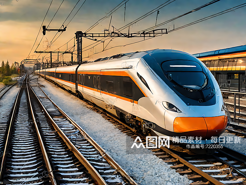 AI数字艺术轨道上的高速列车摄影图素材