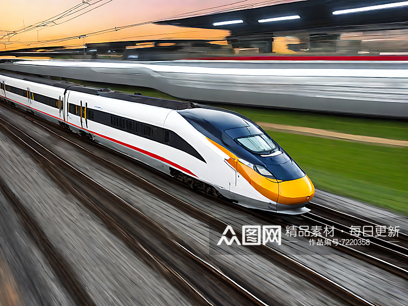 AI数字艺术轨道上的高速列车摄影图素材