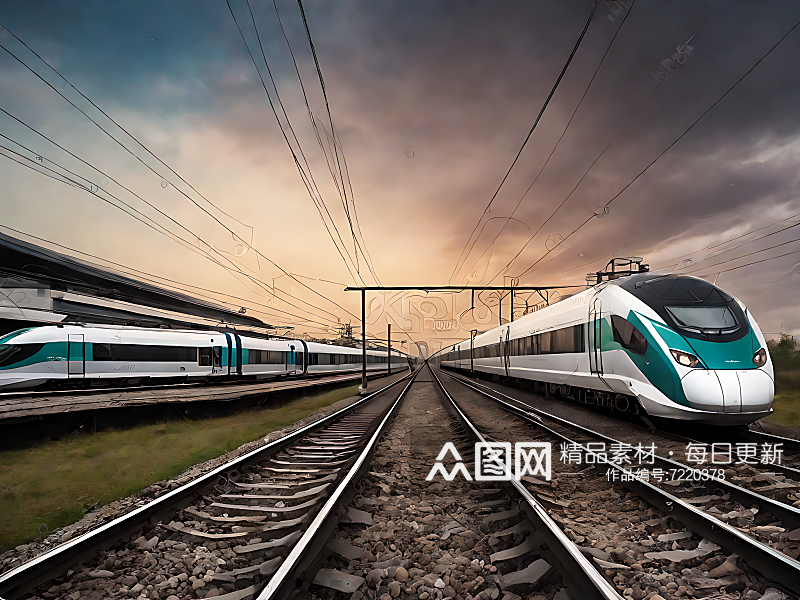 轨道上的高速列车摄影图AI数字艺术素材