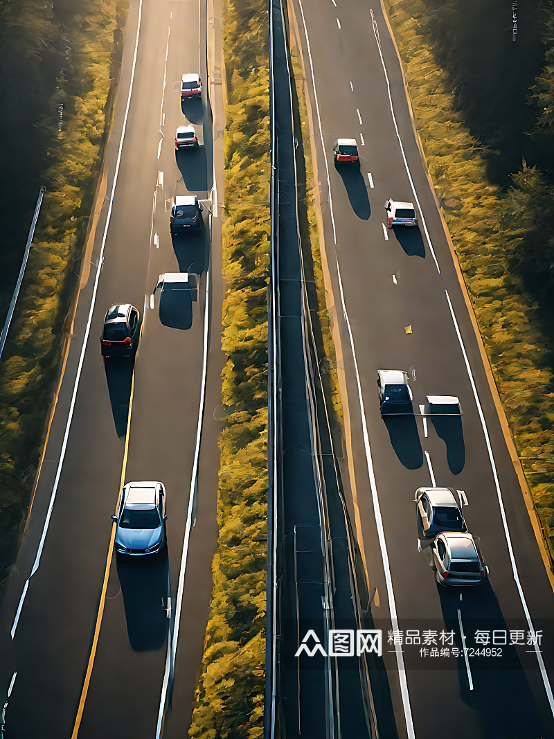 摄影风格汽车在马路上行驶AI数字艺术素材