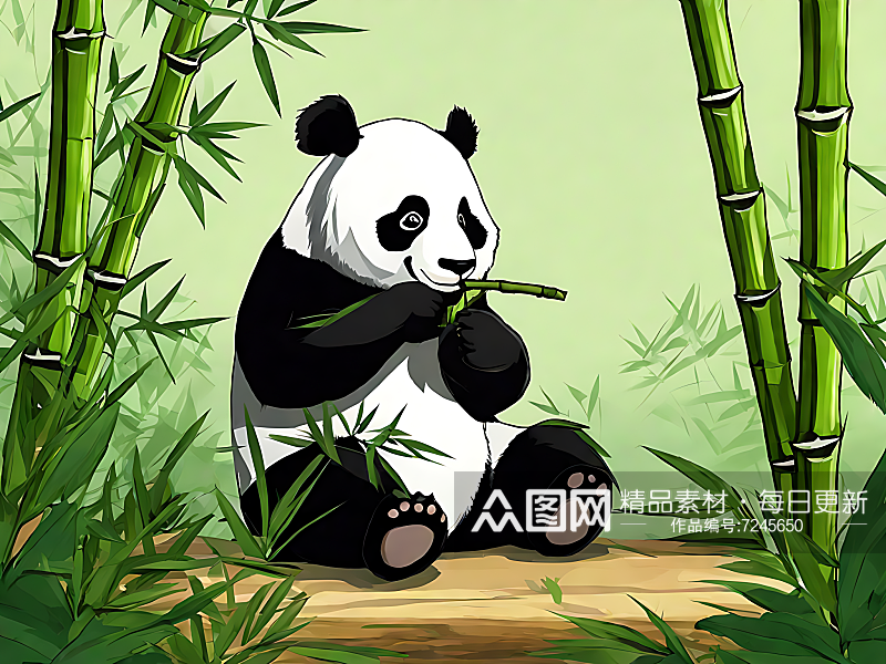 AI数字艺术卡通风正在吃竹子的熊猫素材