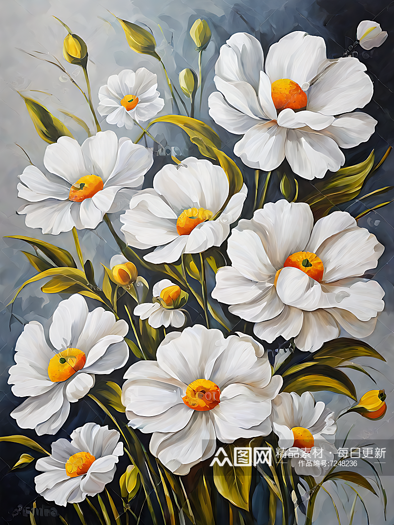 AI数字艺术纯洁白色花卉油画素材