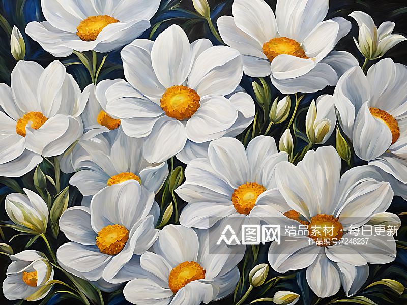 AI数字艺术纯洁白色花卉油画素材