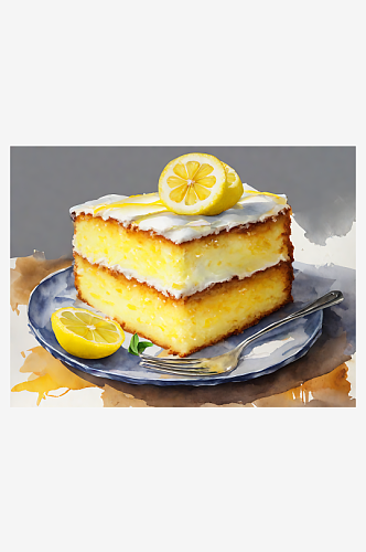 水彩手绘柠檬蛋糕AI数字艺术