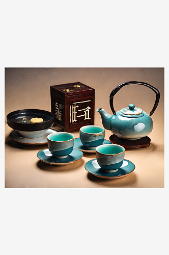 摄影风一套中国茶具AI数字艺术