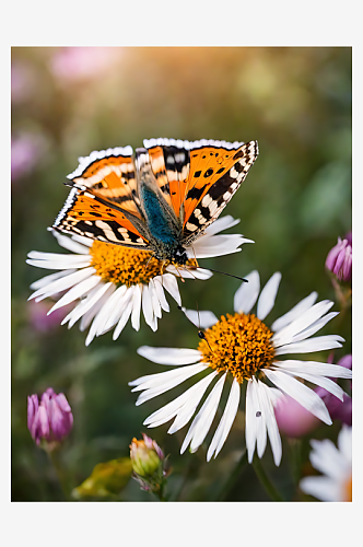 摄影风一只趴在鲜花上的蝴蝶AI数字艺术