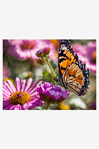 摄影风一只趴在鲜花上的蝴蝶AI数字艺术