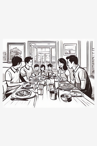 一家人在吃饭卡通风AI数字艺术