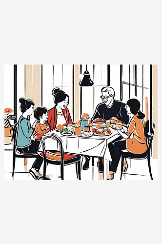 卡通温馨一家人在吃饭AI数字艺术