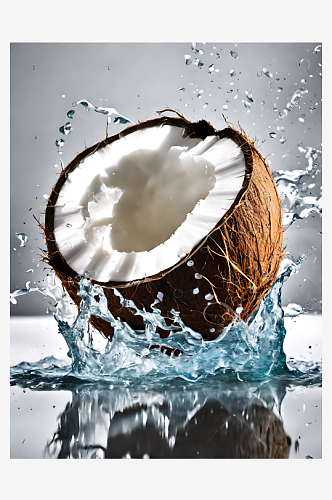 水果摄影AI数字艺术切开的椰子