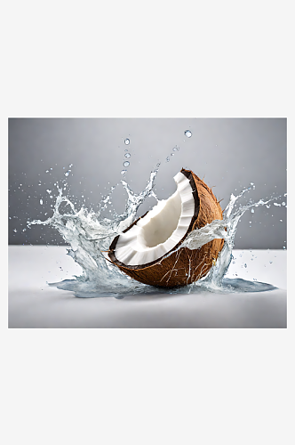 水果摄影图AI数字艺术切开的椰子