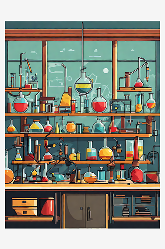 扁平风科学实验室插图AI数字艺术