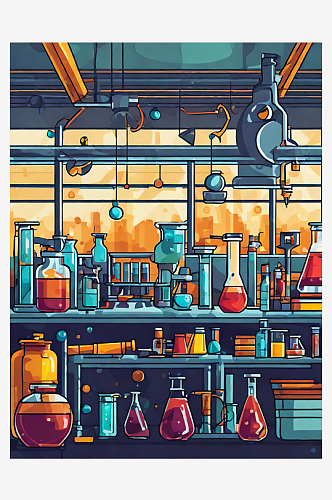 AI数字艺术扁平风科学实验室插图