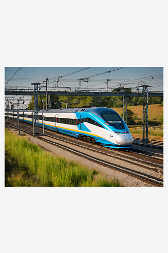 轨道上的高速列车摄影图AI数字艺术