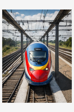 AI数字艺术轨道上的高速列车摄影图