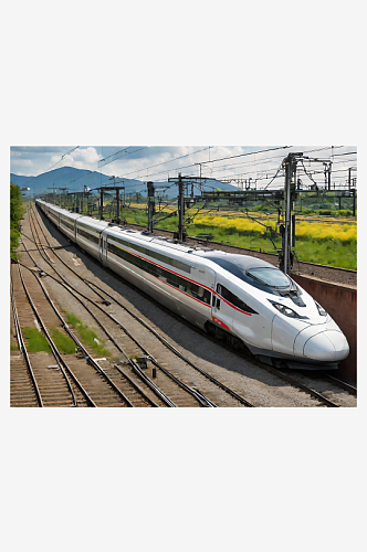 AI数字艺术轨道上的高速列车摄影图