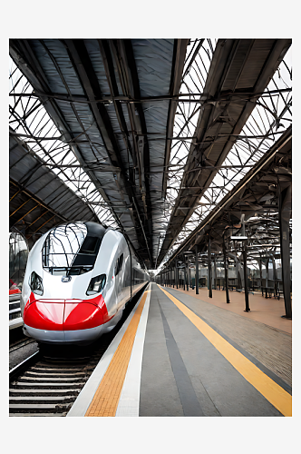 摄影风格轨道上的高速列车AI数字艺术