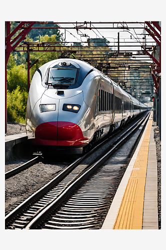 摄影风格轨道上的高速列车AI数字艺术