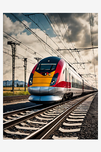AI数字艺术摄影风高速列车在轨道上行驶
