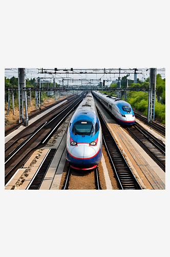 AI数字艺术摄影风高速列车在轨道上行驶