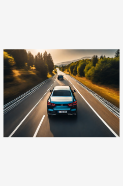 摄影风格汽车在马路上行驶AI数字艺术