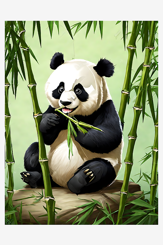 AI数字艺术卡通风正在吃竹子的熊猫