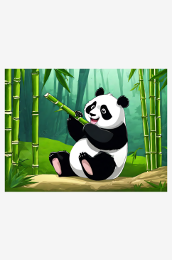 卡通风正在吃竹子的熊猫AI数字艺术