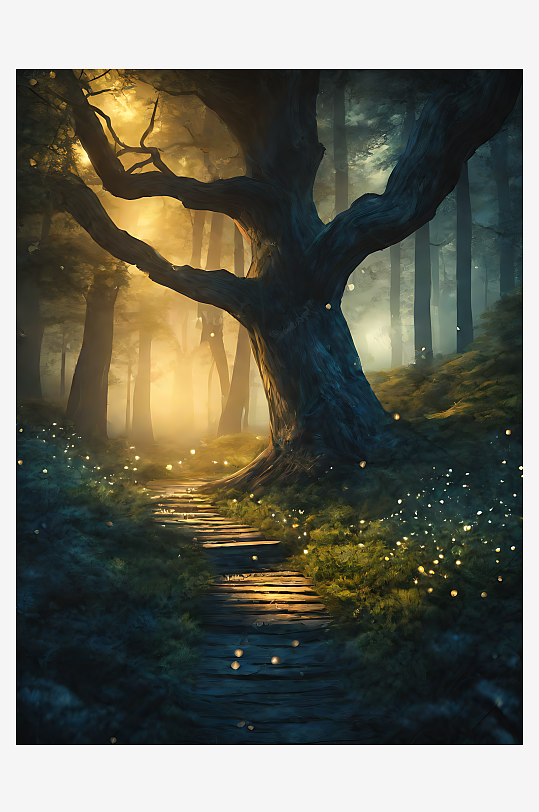 写实风森林夜景AI数字艺术
