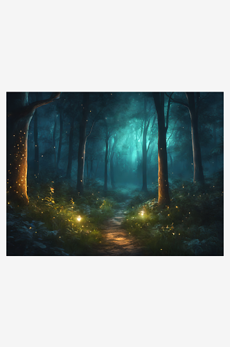 AI数字艺术写实风格森林夜景