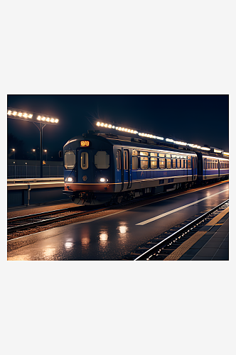 摄影风夜晚铁路轨道运输AI数字艺术
