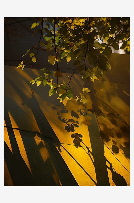 摄影风黄昏阳光照射的枝叶AI数字艺术
