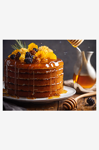 摄影风蜂蜜蛋糕AI数字艺术