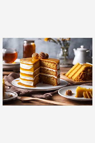 摄影风蜂蜜蛋糕AI数字艺术