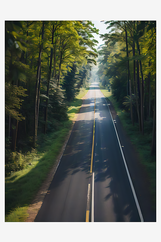摄影风森林环绕的公路AI数字艺术