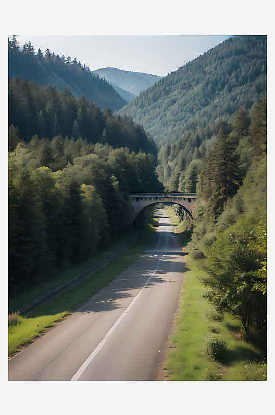 AI数字艺术摄影风森林环绕的公路