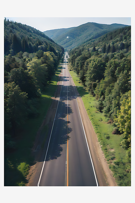 摄影风森林环绕的公路AI数字艺术