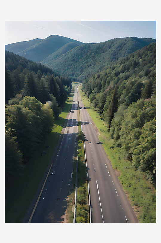 AI数字艺术摄影风森林环绕的公路