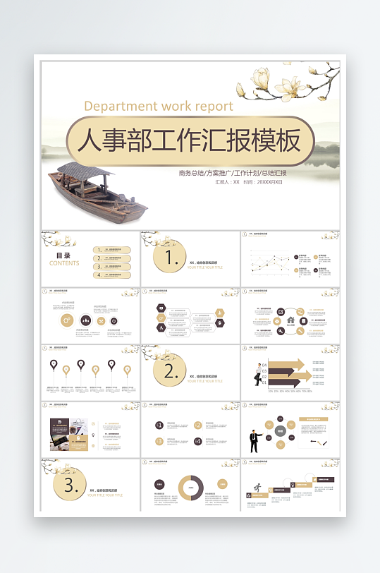 黄色简约花朵工作汇报ppt模板