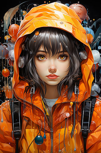 AI数字艺术人物角色橙色衣服女生01