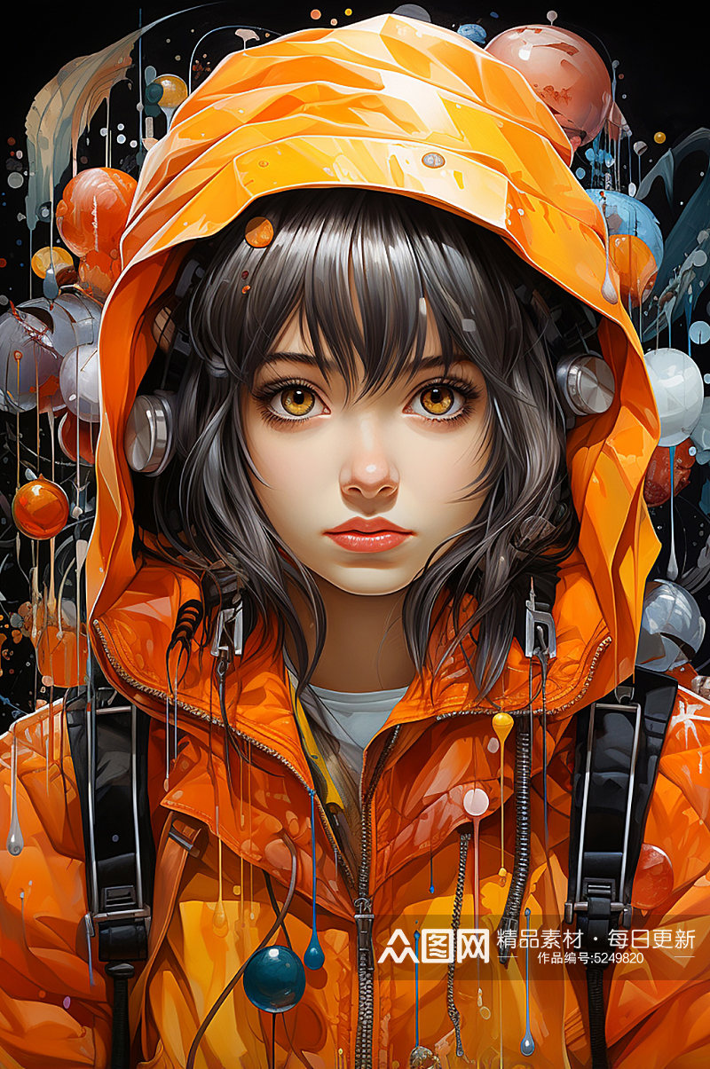 AI数字艺术人物角色橙色衣服女生01素材