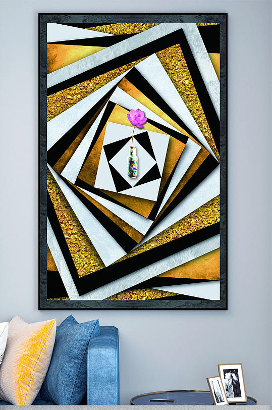 几何图形荷花客厅装饰画