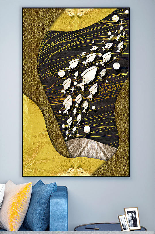 鱼群抽象装饰画图片-鱼群抽象装饰画设计素材-鱼群抽象装饰画模板下载