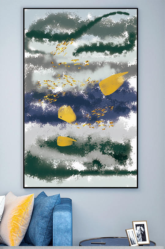 手绘水彩抽象金箔装饰画