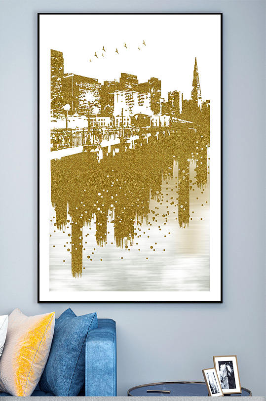 金色城市客厅现代装饰画