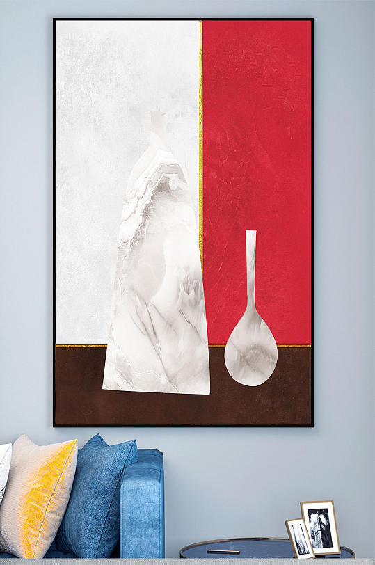 几何块面抽象花瓶装饰画