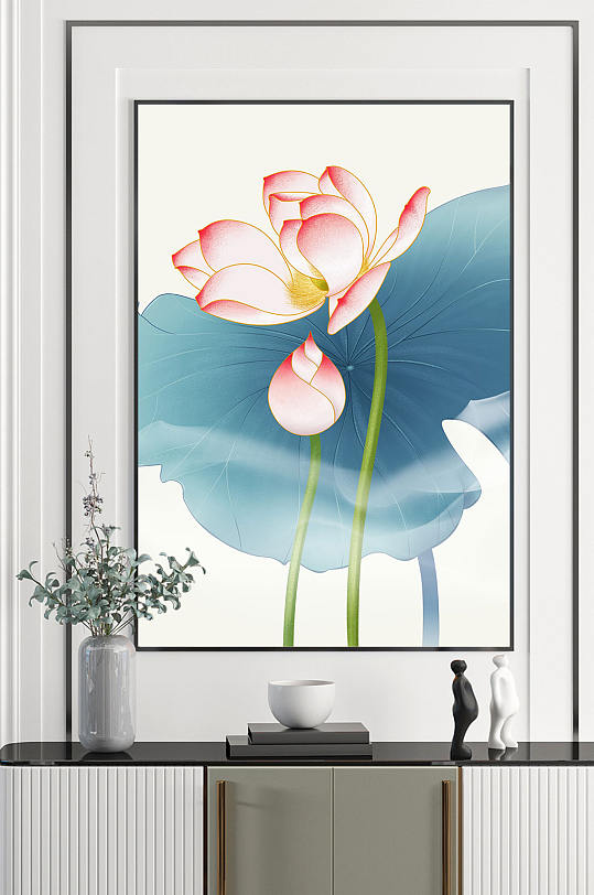 手绘素雅荷花装饰画无框画